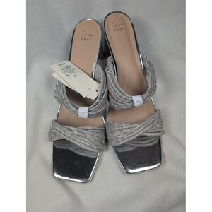 A New Day Tammy Silver Rhinestone Multi Strap Block Heel Sandals Womens 14 NEW